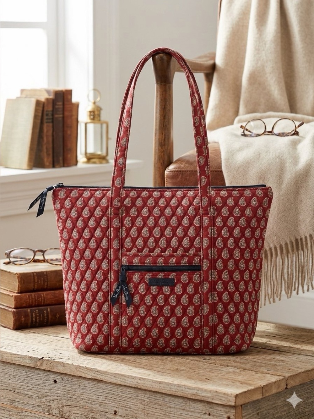 Vera Bradley Red Quilted Paisley Shoulder Tote